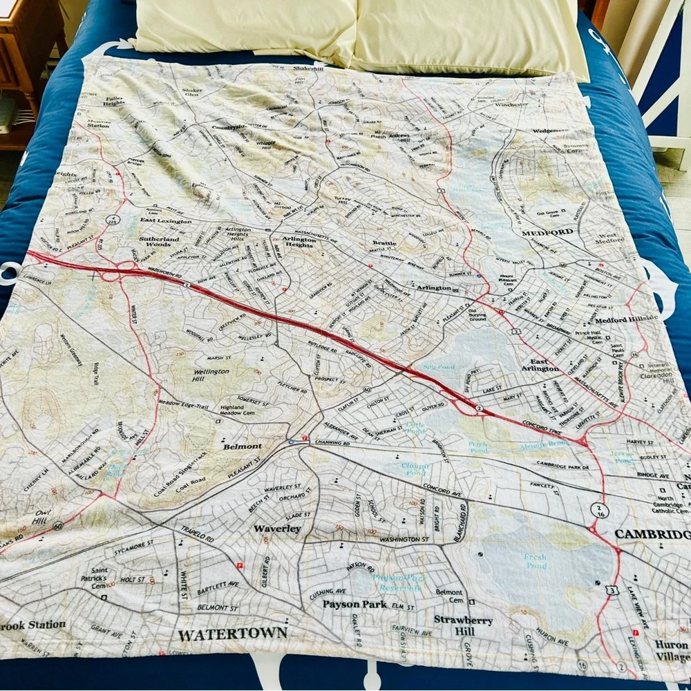 NEW without TAGS Plush Boston South Massachusetts Topo Map Blanket